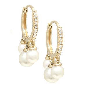 Diamond Hoop Fashion Earring (14Kyg) W/ Pearl